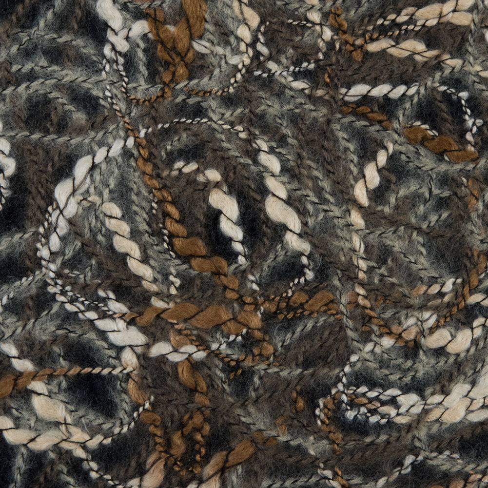 Designer Novelty Gray and Brown Felted Lace with Rope Design Detail