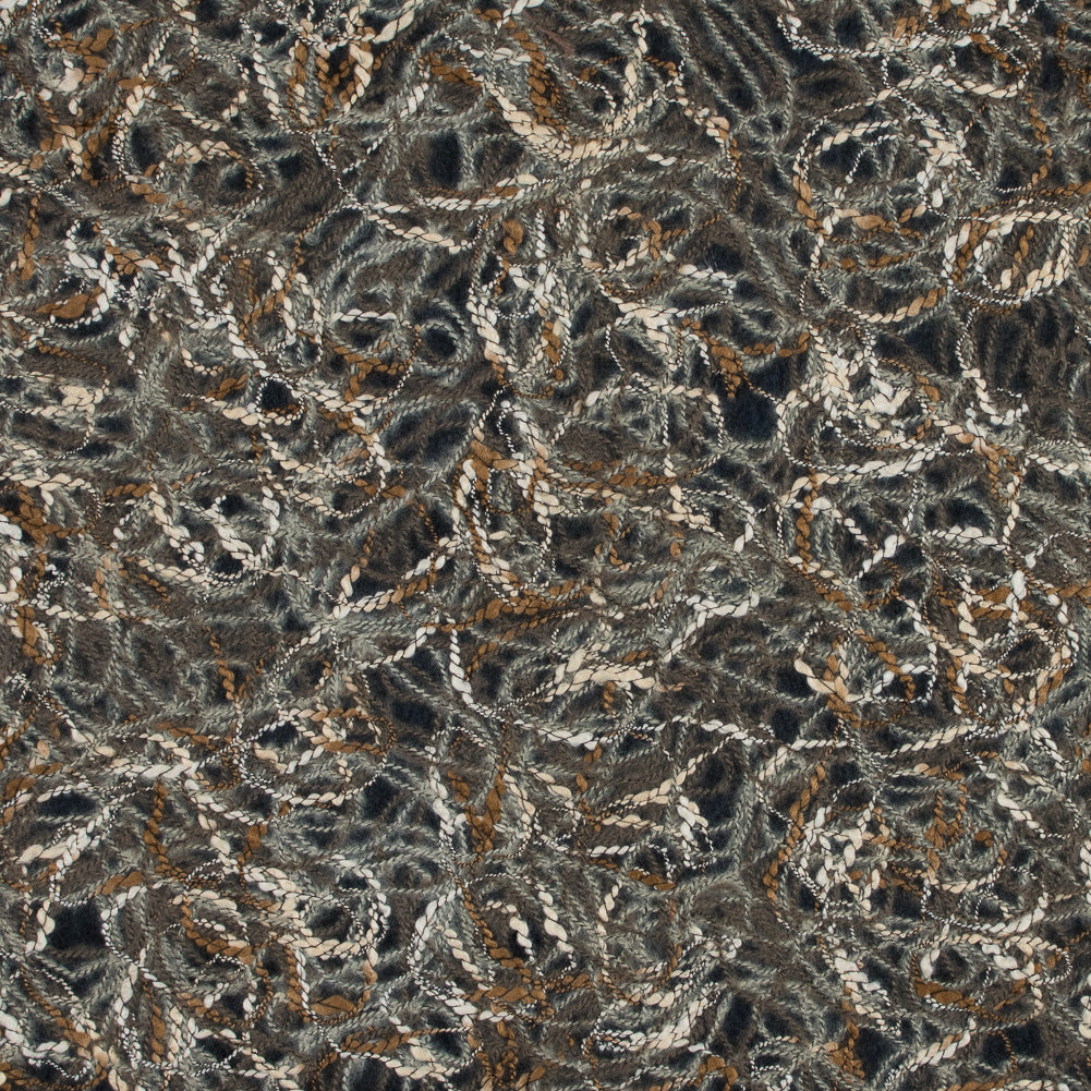 Designer Novelty Gray and Brown Felted Lace with Rope Design