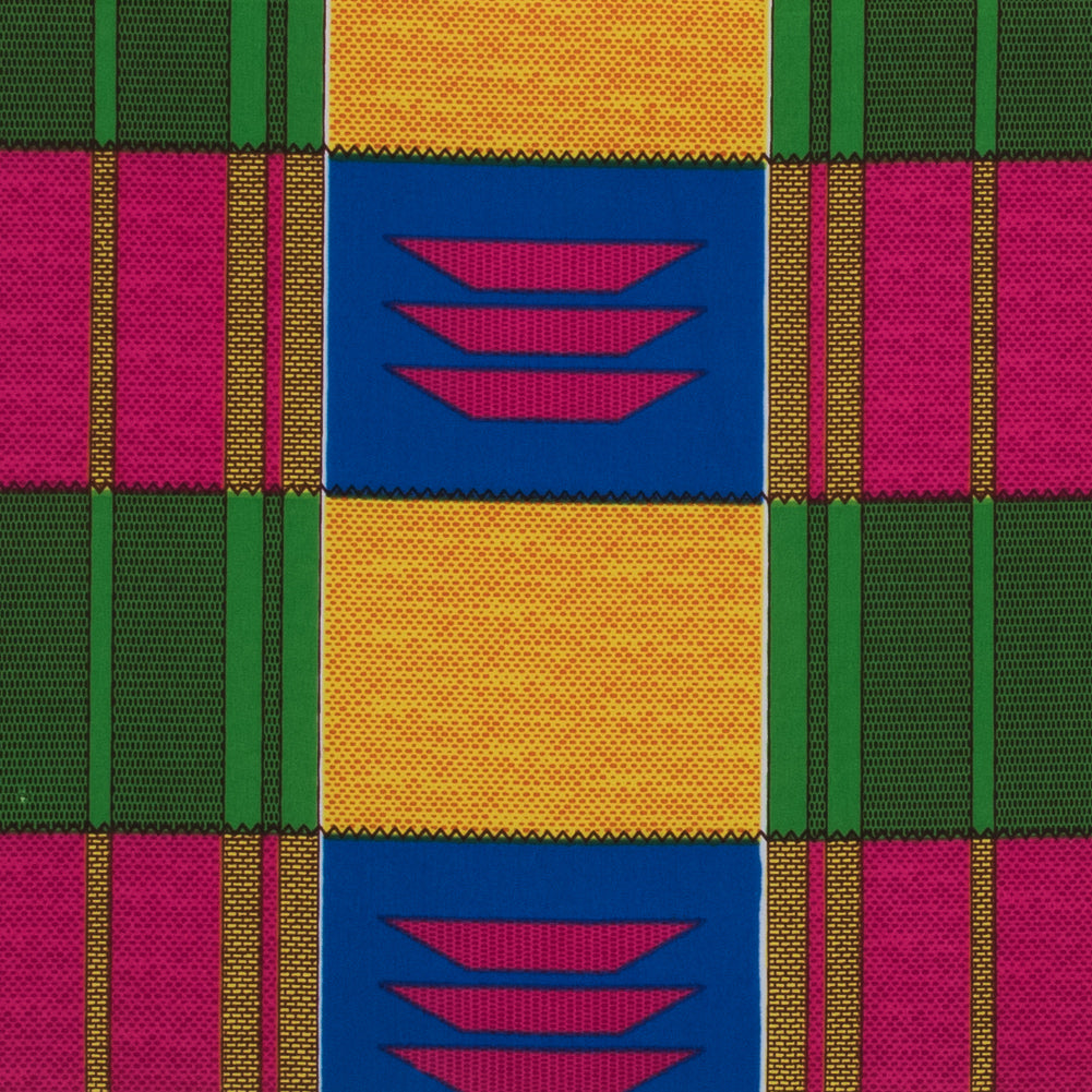 Yellow and Blue Geometric Waxed Cotton African Print Folded