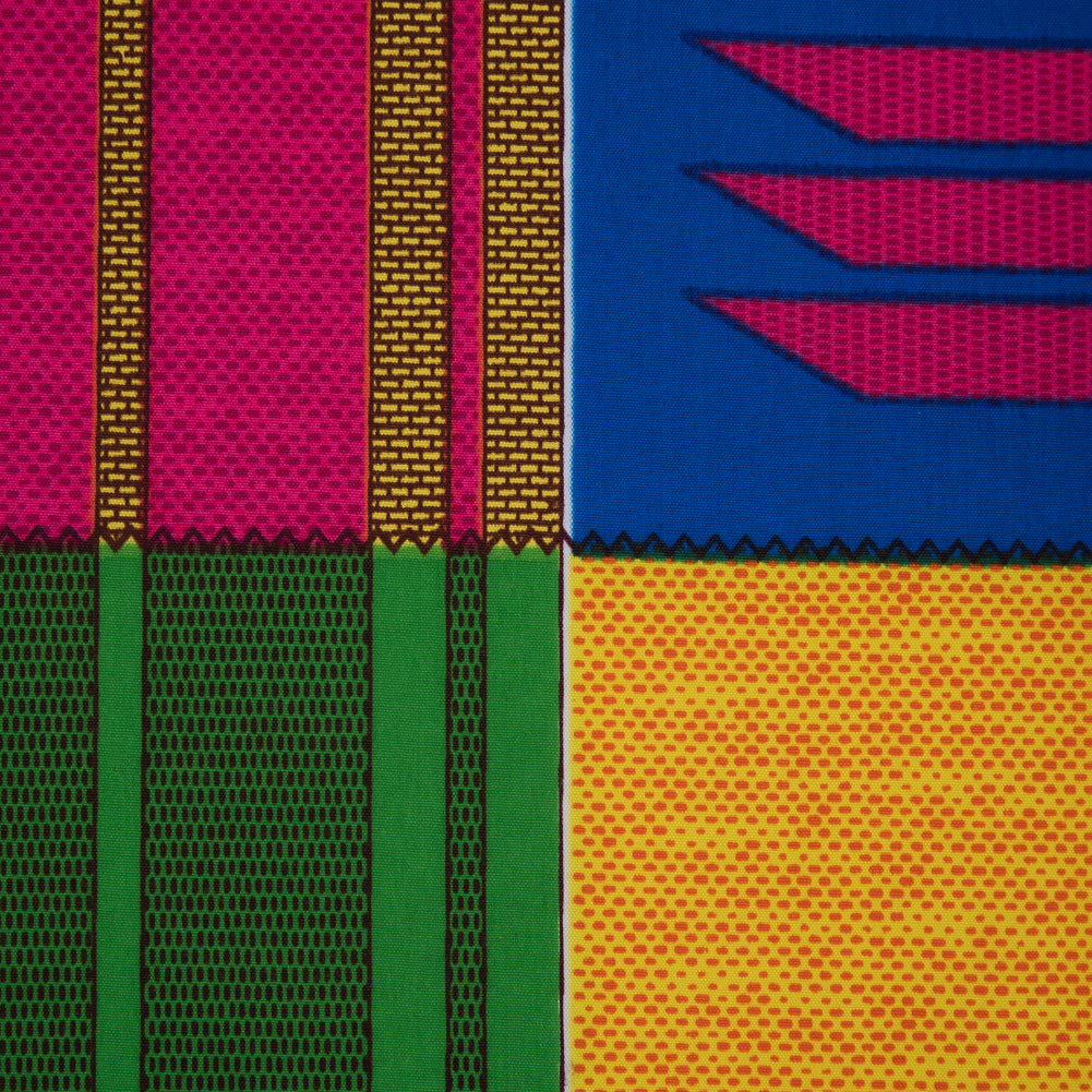 Yellow and Blue Geometric Waxed Cotton African Print Detail