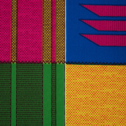 Yellow and Blue Geometric Waxed Cotton African Print Detail