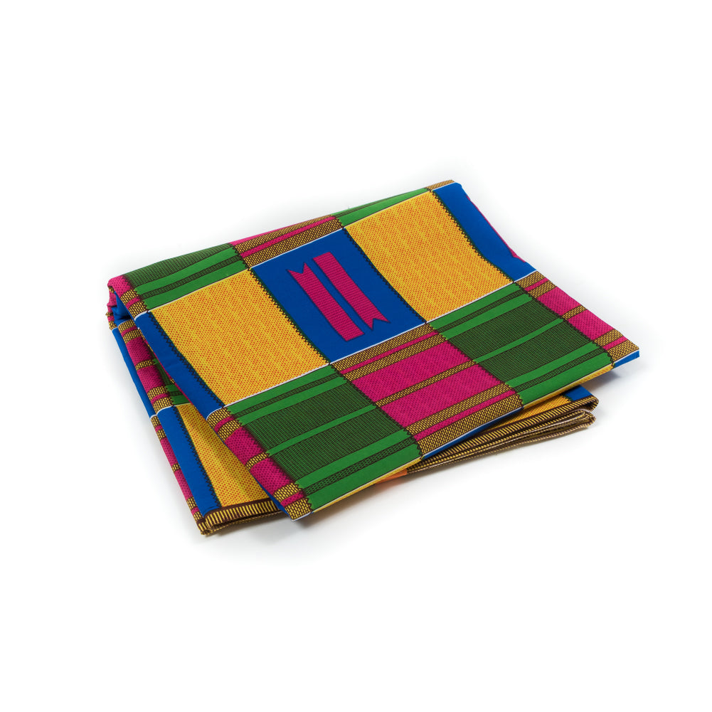 Yellow and Blue Geometric Waxed Cotton African Print