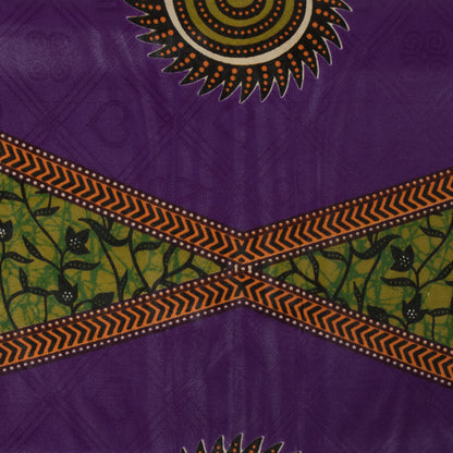 Purple and Green Floral Waxed Cotton African Print with additional Inlaid Pattern Folded