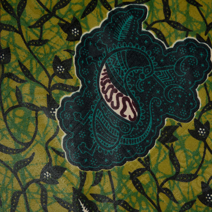 Purple and Green Floral Waxed Cotton African Print with additional Inlaid Pattern Detail