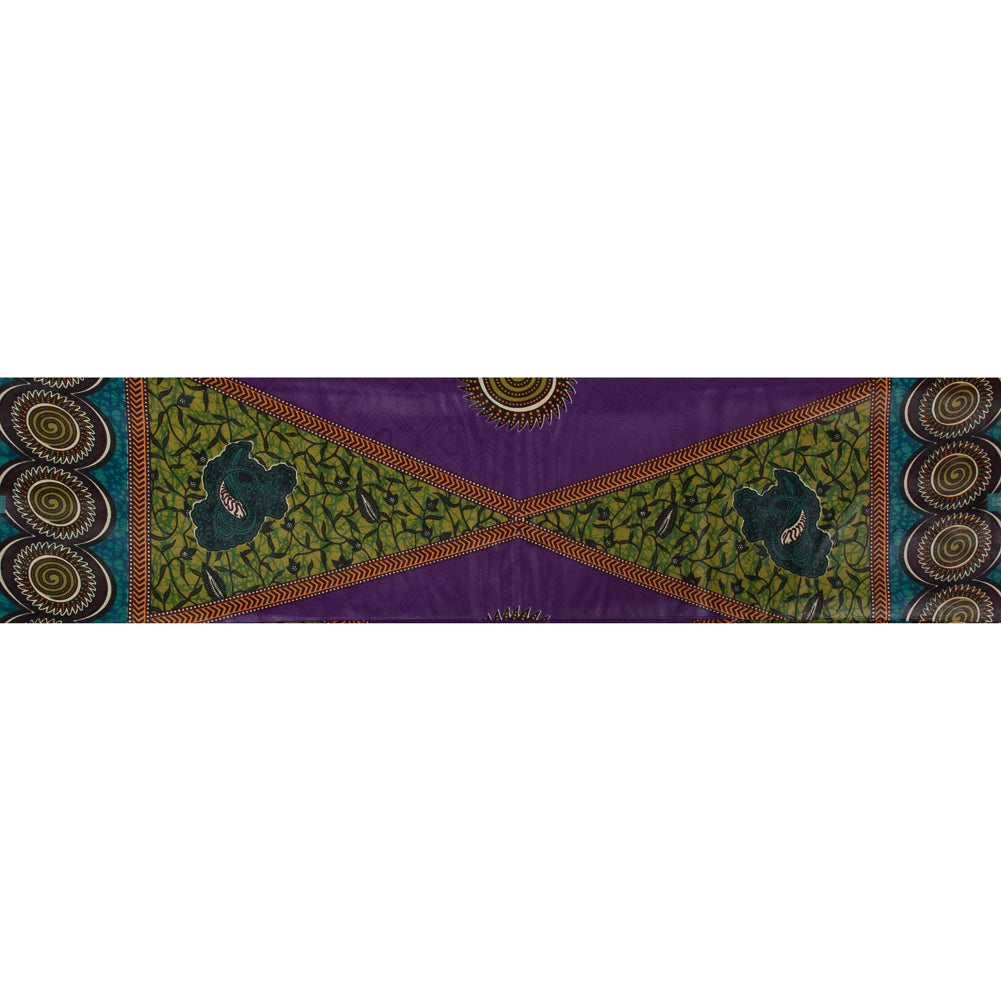 Purple and Green Floral Waxed Cotton African Print with additional Inlaid Pattern Full