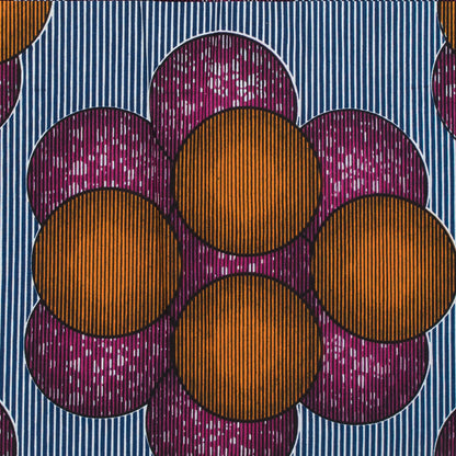 Pink and Orange Waxed Cotton African Print with Stripes and Circles Folded