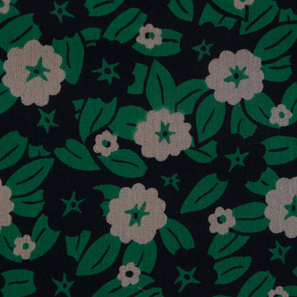 Famous NYC Designer Green and Beige Floral Crinkled Silk Chiffon Detail