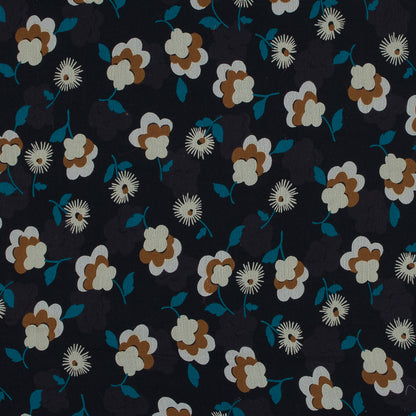 Famous NYC Designer Blue and Brown Floral Crinkled Silk Chiffon