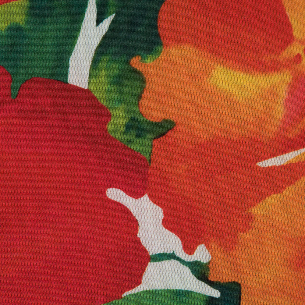 Italian Red and Orange Floral Scuba Knit Detail