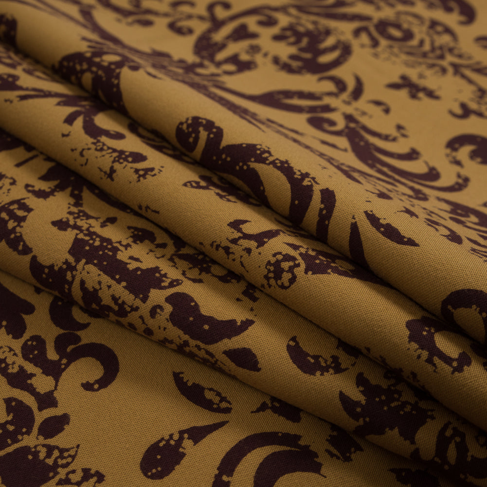 Mustard and Brown Scroll Printed Cotton Twill with a Brushed Back Folded