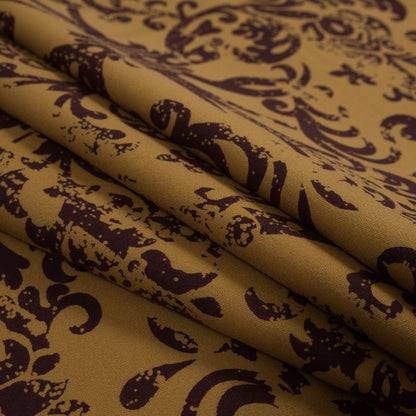 Mustard and Brown Scroll Printed Cotton Twill with a Brushed Back Folded