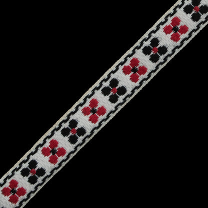White, Black and Red Floral German Jacquard Ribbon - 0.75" Detail