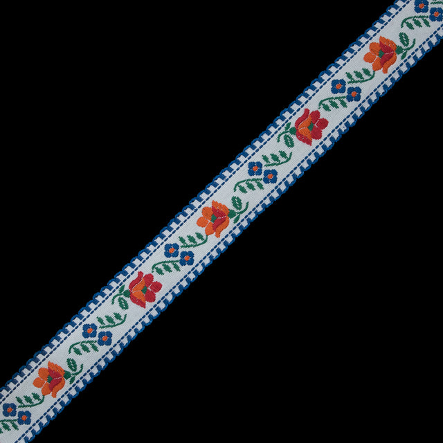 Blue and White Floral German Jacquard Ribbon - 1"
