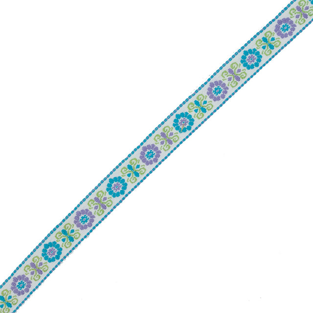 Green, Purple and Blue Floral German Jacquard Ribbon - 0.75"