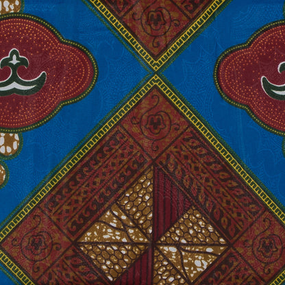 Blue, Red and Green Waxed Cotton African Print with additional Inlaid Pattern Folded
