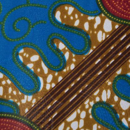 Blue, Red and Green Waxed Cotton African Print with additional Inlaid Pattern Detail