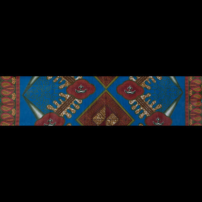 Blue, Red and Green Waxed Cotton African Print with additional Inlaid Pattern Full