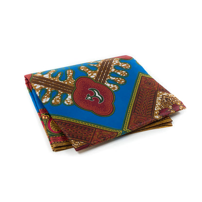 Blue, Red and Green Waxed Cotton African Print with additional Inlaid Pattern