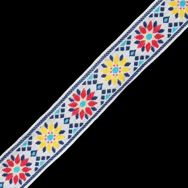 Blue, Yellow and Red Geometric Jacquard Ribbon - 2"