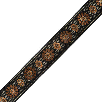 Black, Brown and Orange Metallic Geometric Jacquard Ribbon - 1.5"
