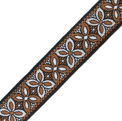 Brown, Black and White German Jacquard Ribbon - 1.375" Detail
