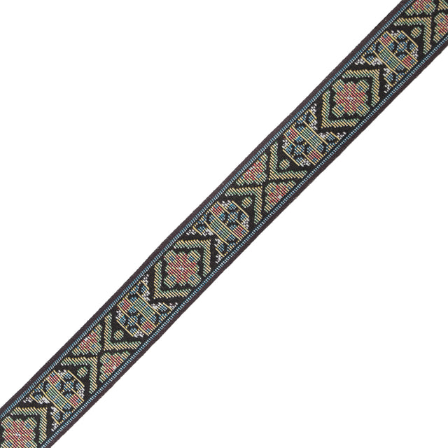Brown, Green and Yellow Tribal Jacquard Ribbon - 1.125"