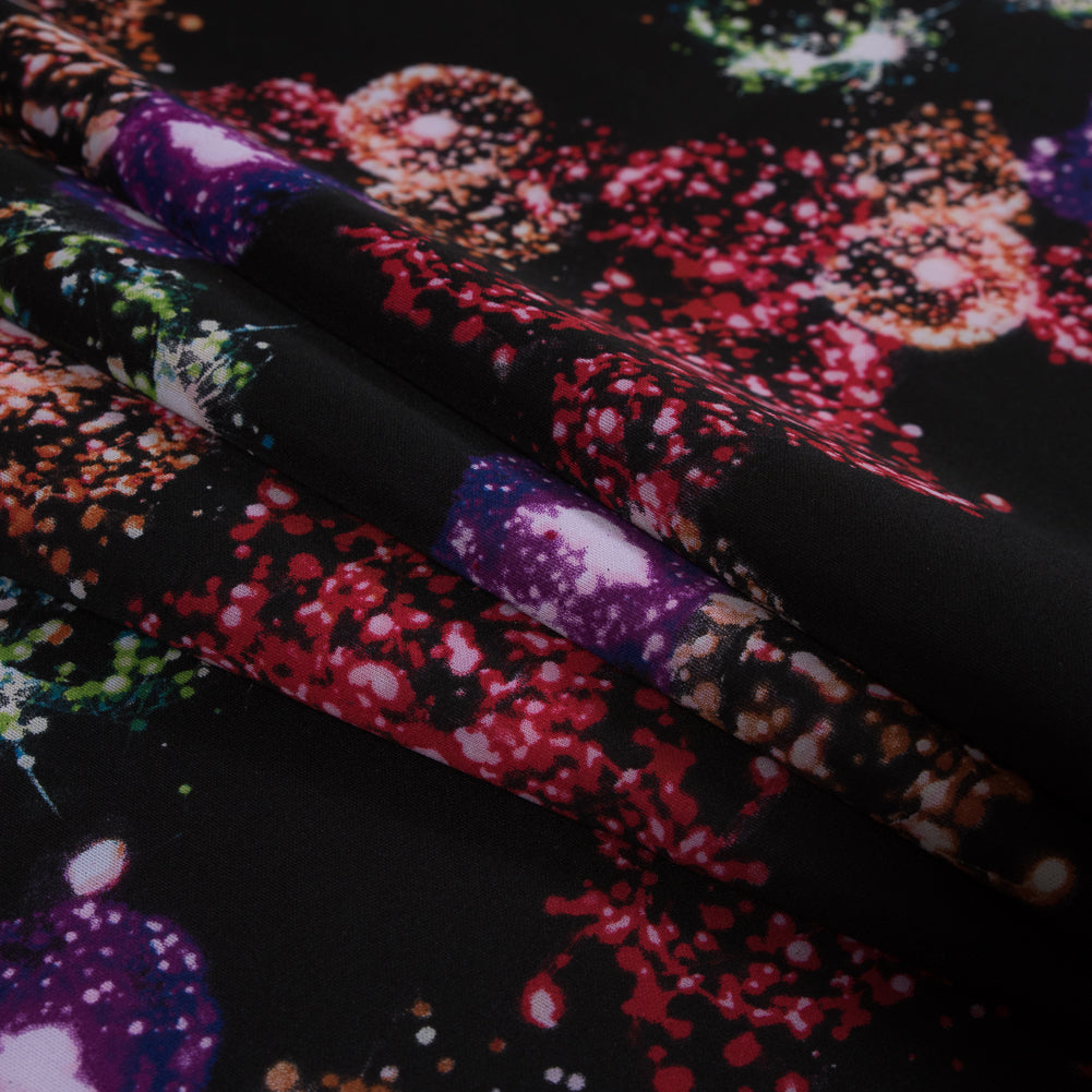 Italian Black Dandelion Printed Stretch Scuba Knit Folded