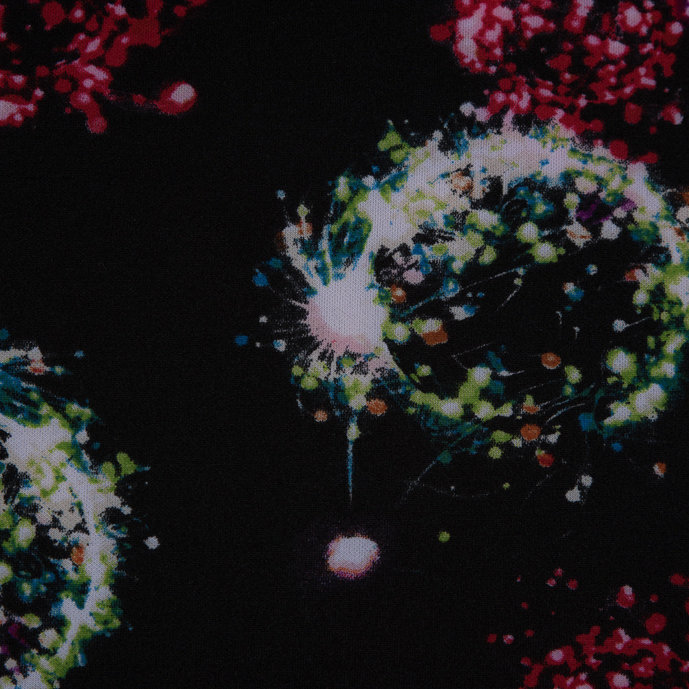 Italian Black Dandelion Printed Stretch Scuba Knit Detail