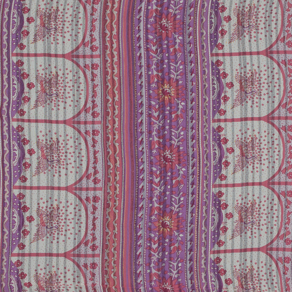 Pink, Purple and Beige Floral Gauzy Silk