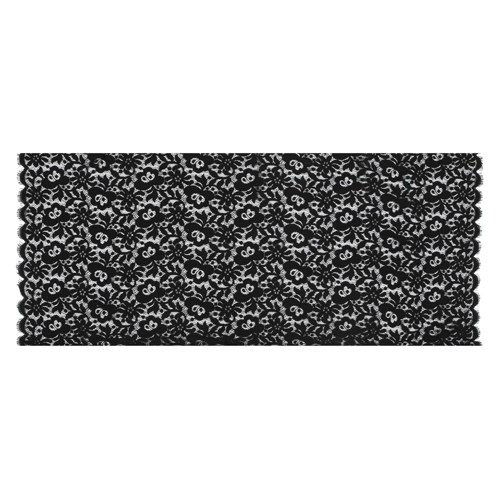 Tibi Black Floral Polyester Lace with Scalloped Eyelash Edges Full