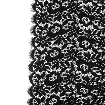 Tibi Black Floral Polyester Lace with Scalloped Eyelash Edges