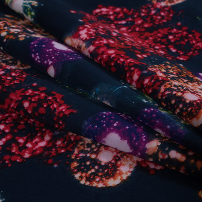 Italian Navy Dandelion Printed Stretch Scuba Knit Folded