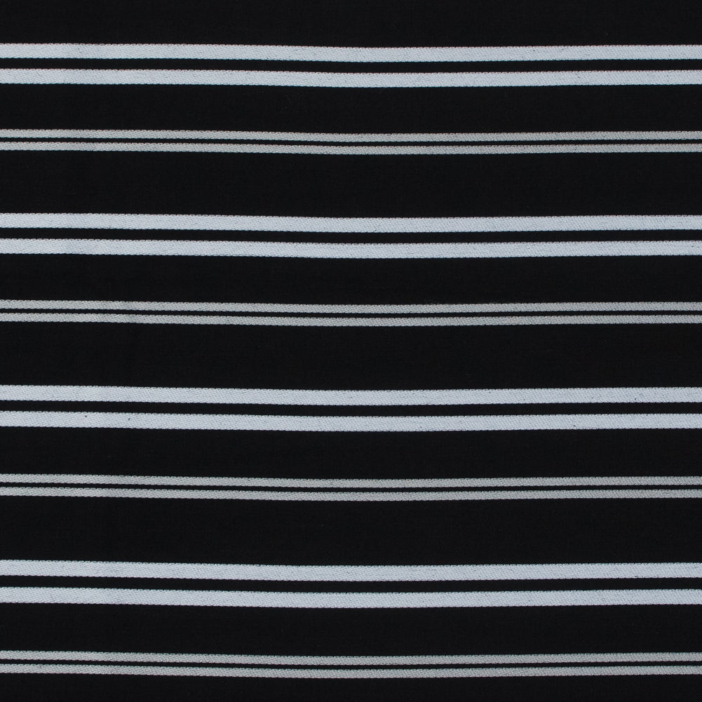 Black Cotton Twill with Silver Embroidered Stripes