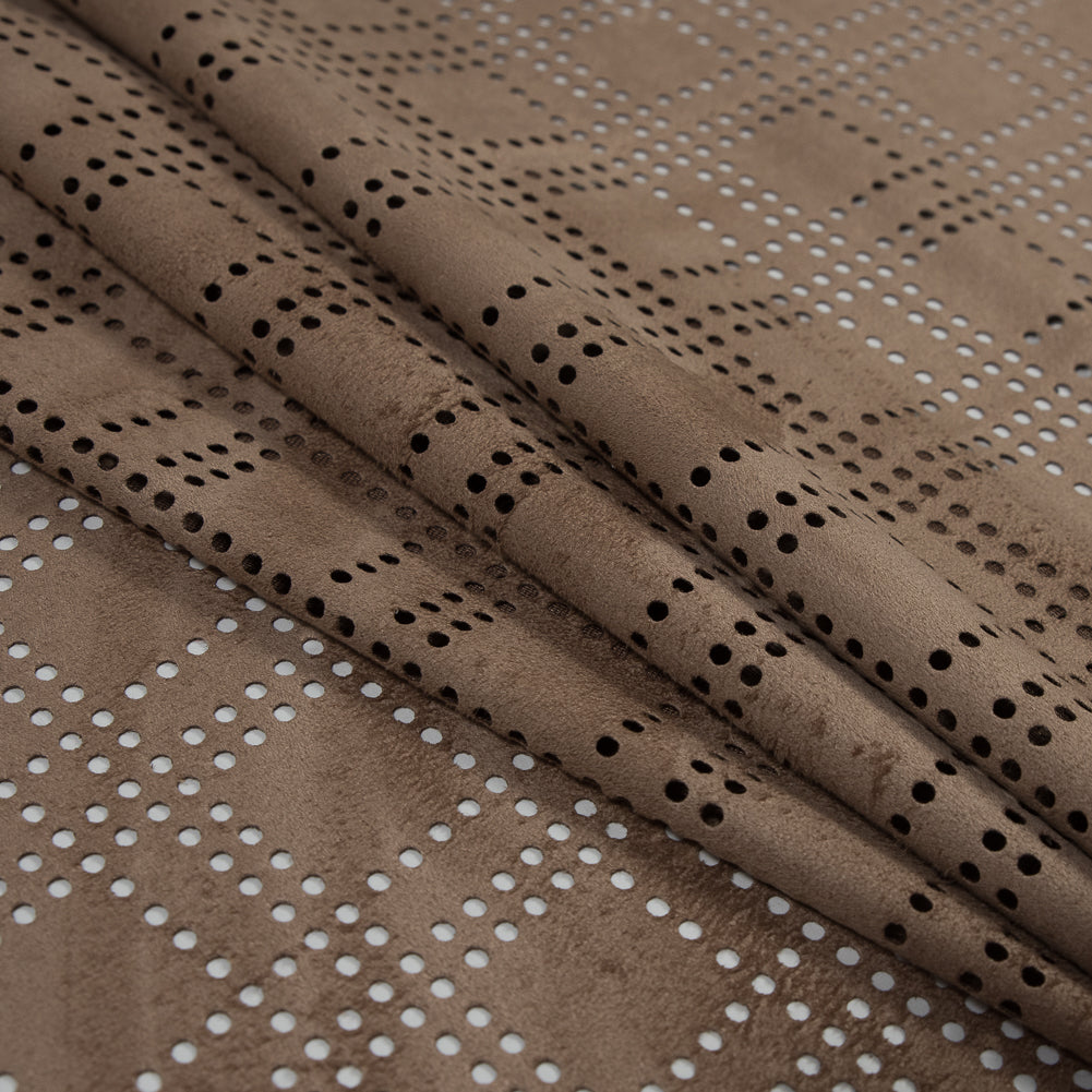Faux Suede with Perforated Squares - Warm Beige Folded
