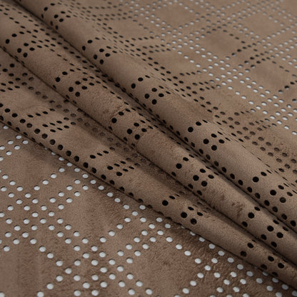 Faux Suede with Perforated Squares - Warm Beige Folded