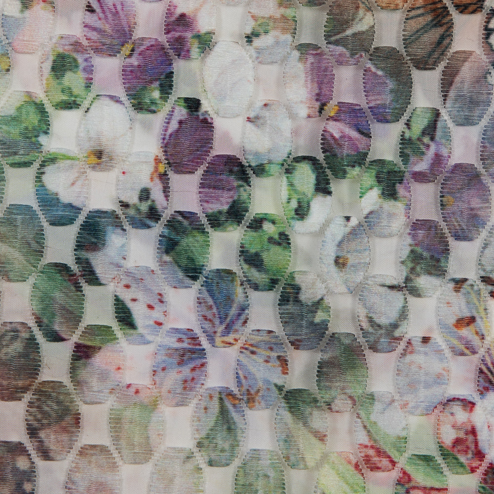Floral Multicolor Printed Organza with Embroidered Ovals Detail
