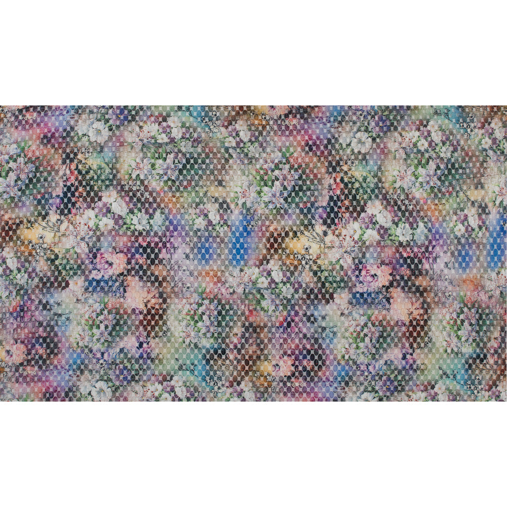 Floral Multicolor Printed Organza with Embroidered Ovals Full