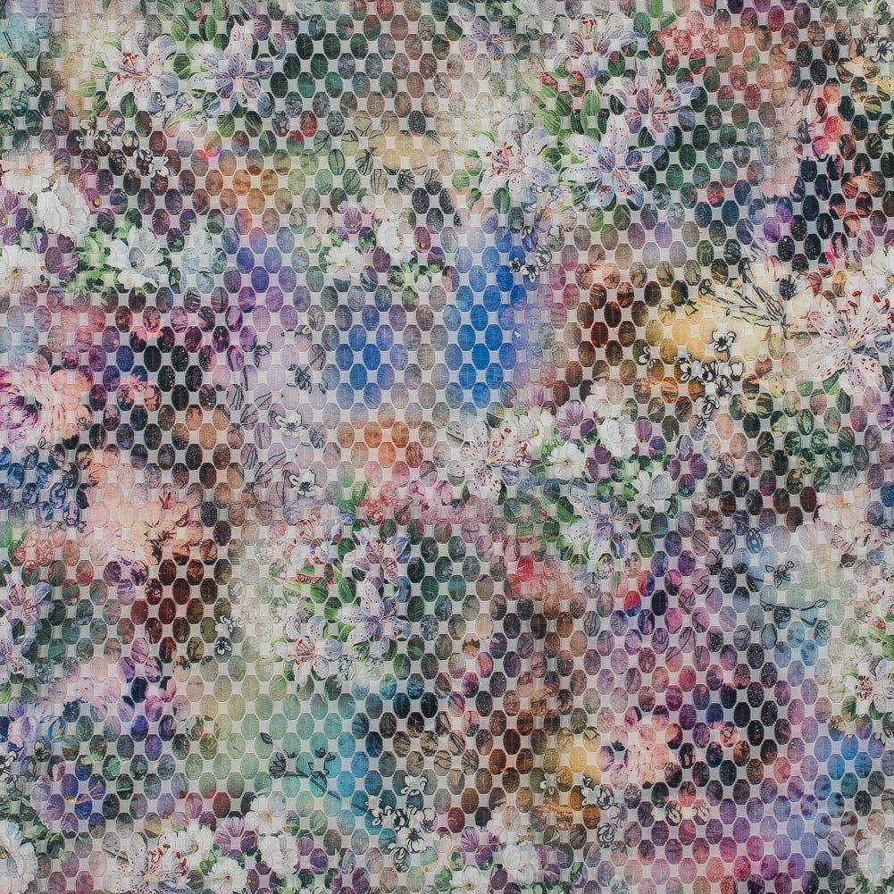 Floral Multicolor Printed Organza with Embroidered Ovals