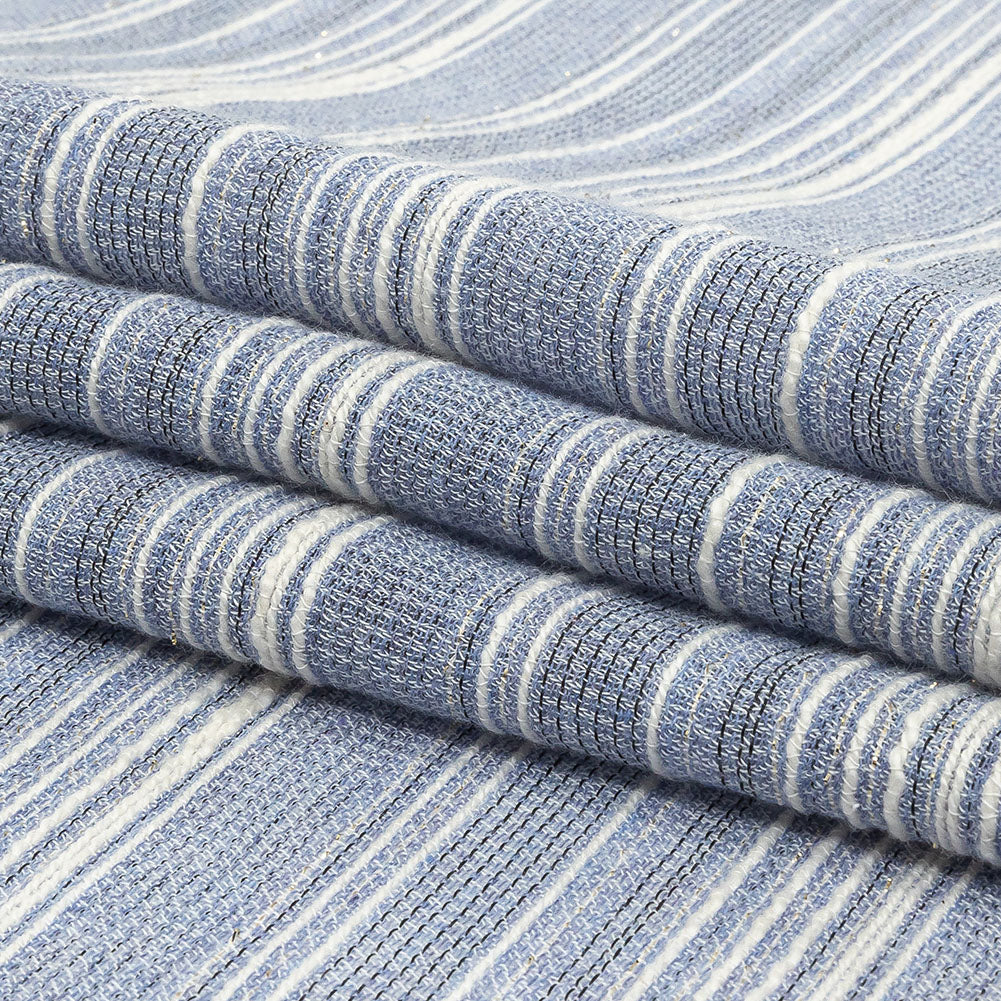 Sky Blue and White Striped Gauzy Cotton Crepe Folded