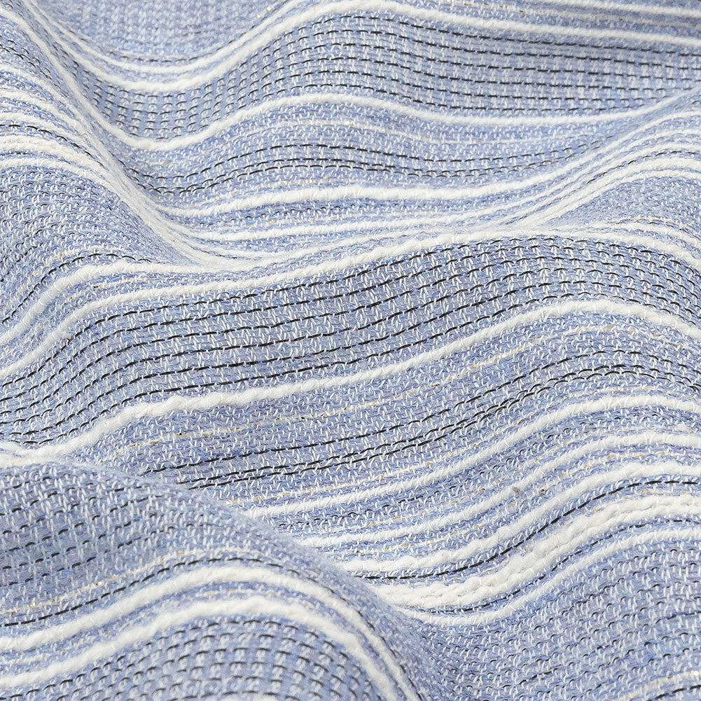 Sky Blue and White Striped Gauzy Cotton Crepe Detail