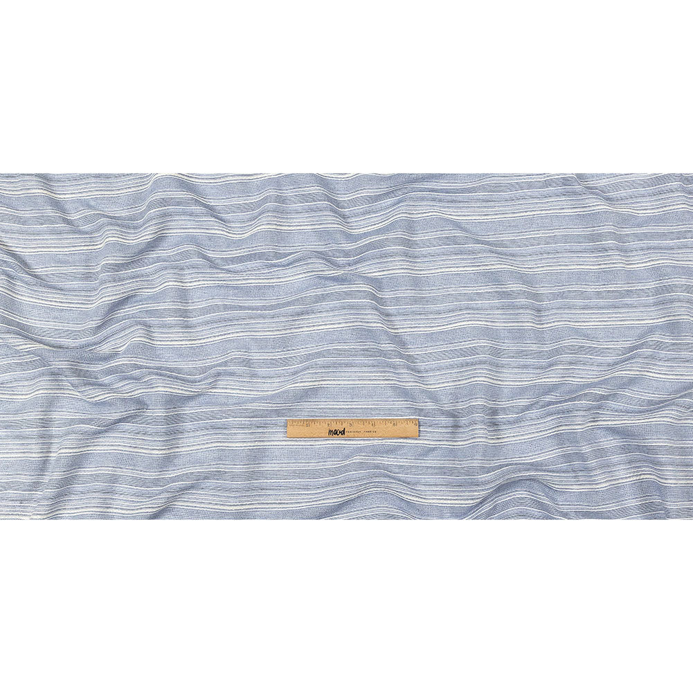 Sky Blue and White Striped Gauzy Cotton Crepe Full