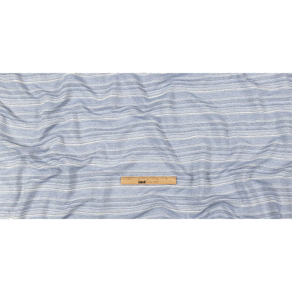 Sky Blue and White Striped Gauzy Cotton Crepe Full