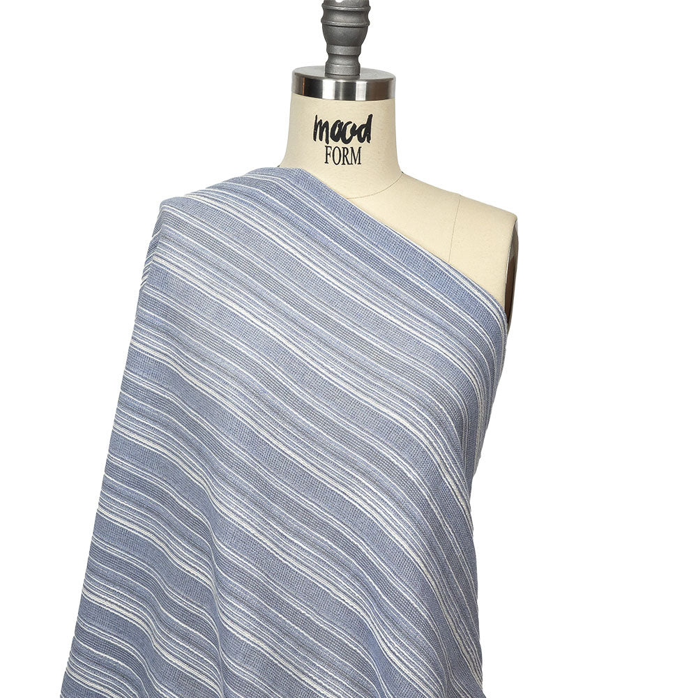 Sky Blue and White Striped Gauzy Cotton Crepe Drape