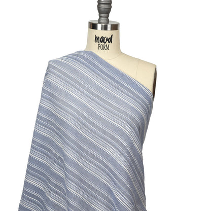 Sky Blue and White Striped Gauzy Cotton Crepe Drape