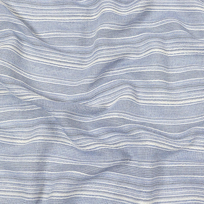 Sky Blue and White Striped Gauzy Cotton Crepe