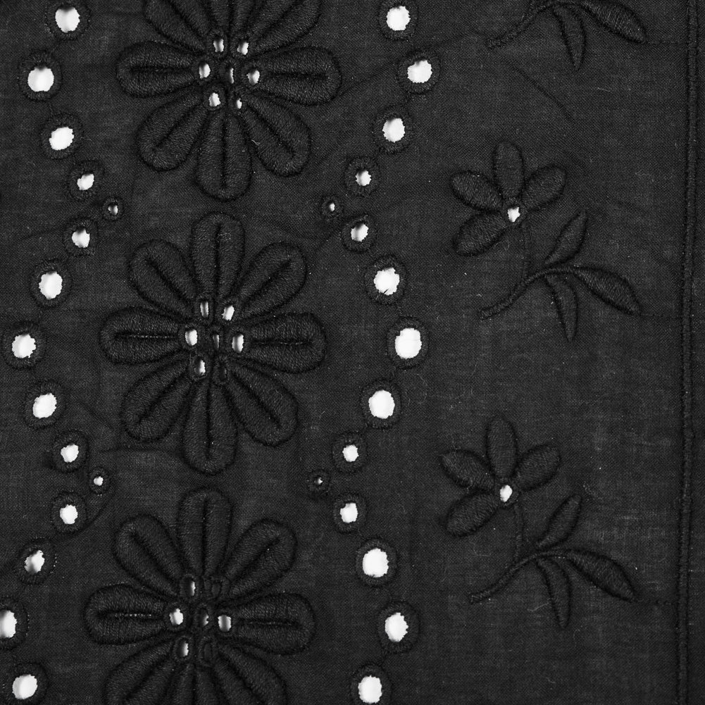 Famous NYC Designer Black Bordered Embroidered Cotton Eyelet Detail