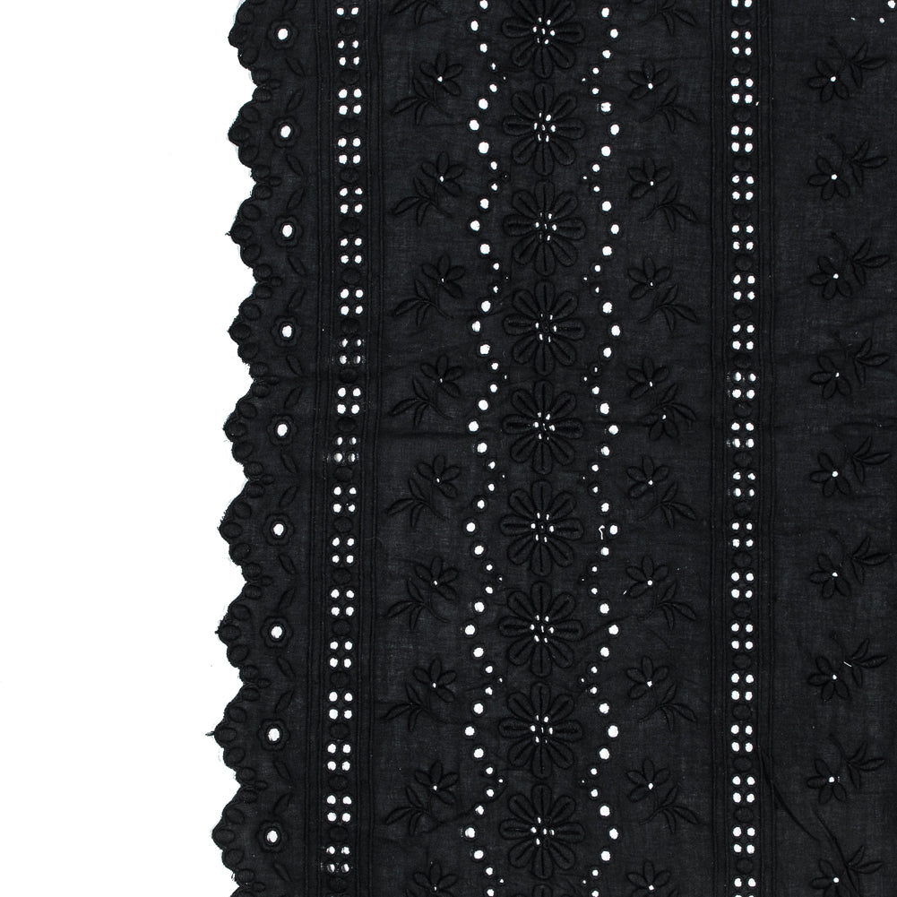 Famous NYC Designer Black Bordered Embroidered Cotton Eyelet