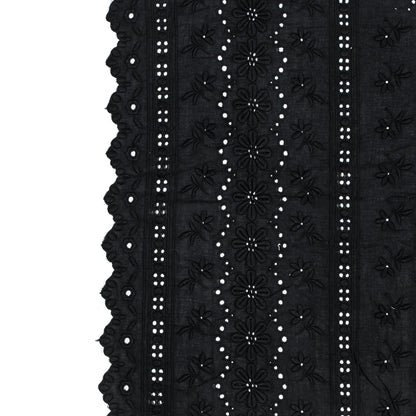 Famous NYC Designer Black Bordered Embroidered Cotton Eyelet
