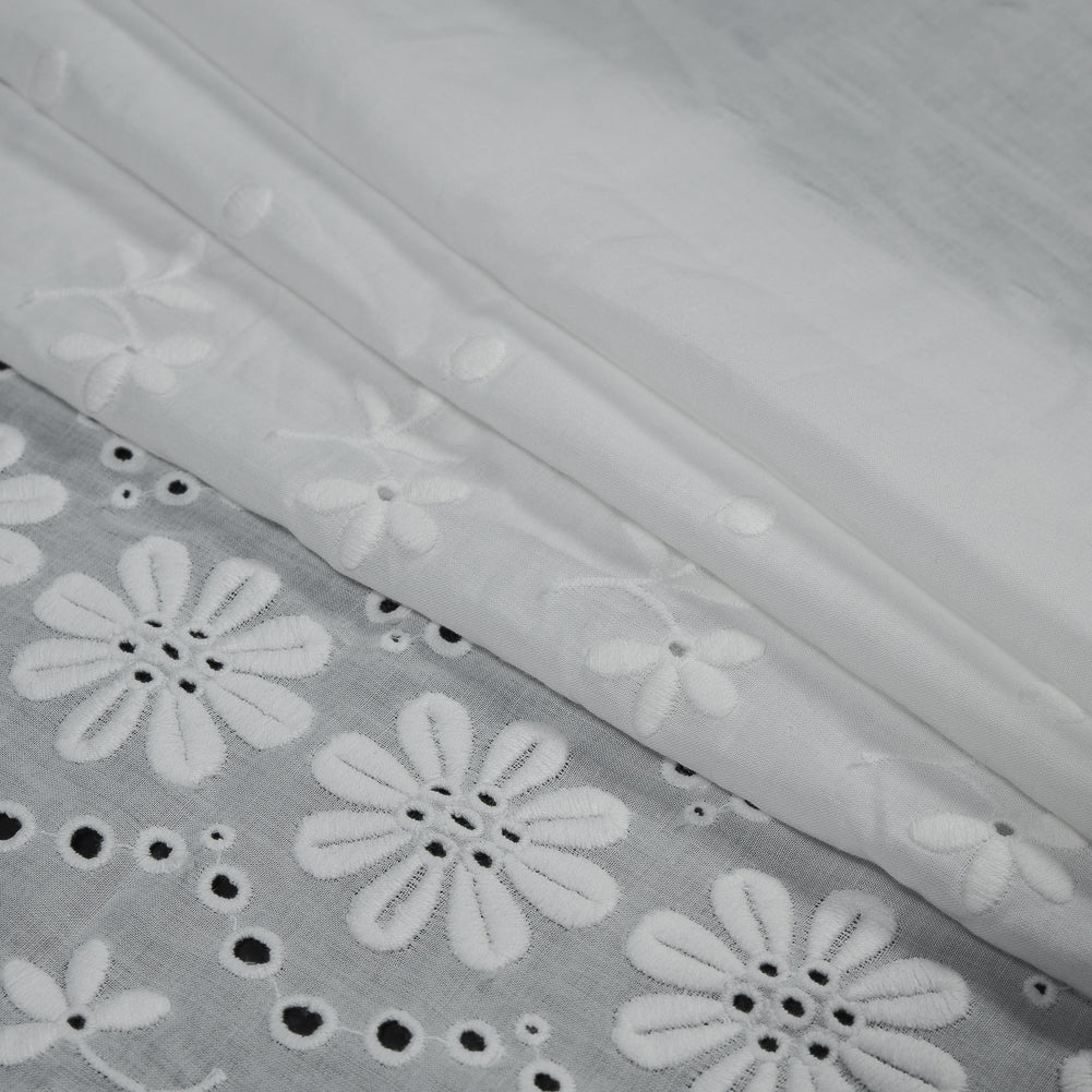 Famous NYC Designer White Bordered Embroidered Cotton Eyelet Folded