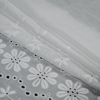 Famous NYC Designer White Bordered Embroidered Cotton Eyelet Folded